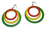 Tiger Smile Women's Africa Rasta Dangling Hoop Wooden Earrings