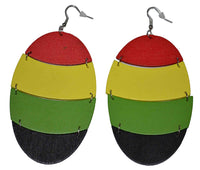 Tiger Smile Women's Africa Rasta Dangling Hoop Wooden Earrings