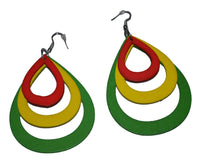 Tiger Smile Women's Africa Rasta Dangling Hoop Wooden Earrings